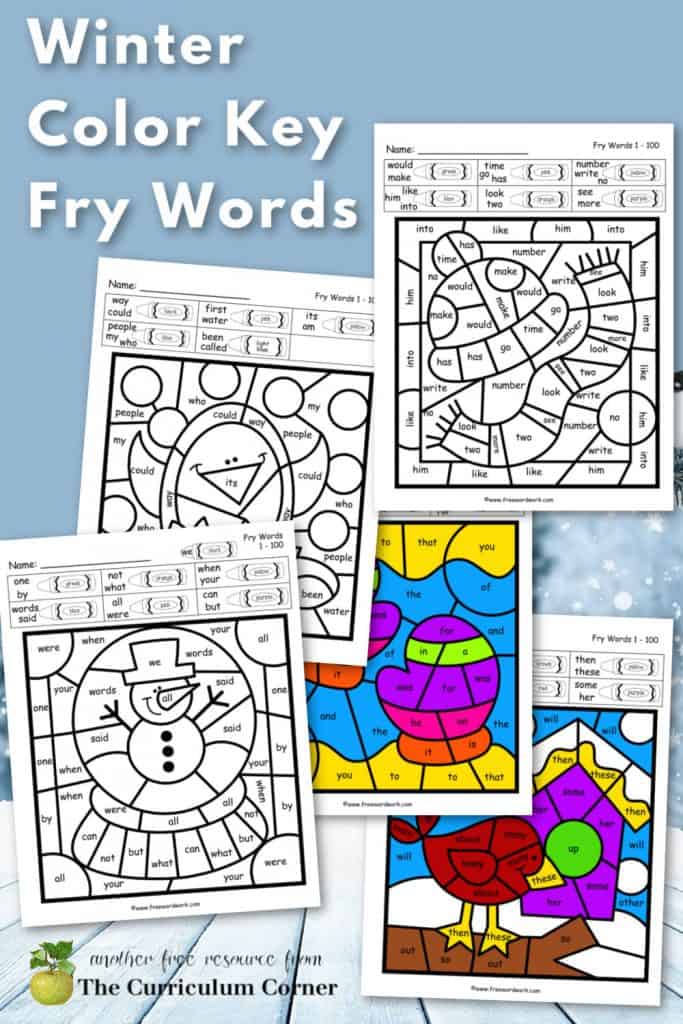 Download this set of free Winter Fry Color Code Worksheets for sight word practice. Free from www.freewordwork.com.