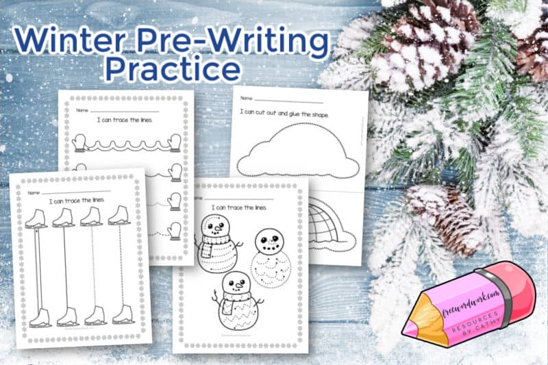 These free winter pre-writing practice worksheets are designed to help your children working on tracing and cutting.