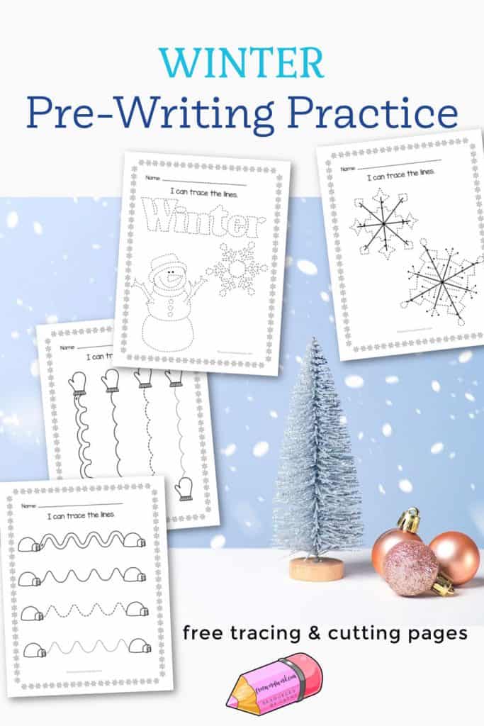 These free winter pre-writing practice worksheets are designed to help your children working on tracing and cutting.