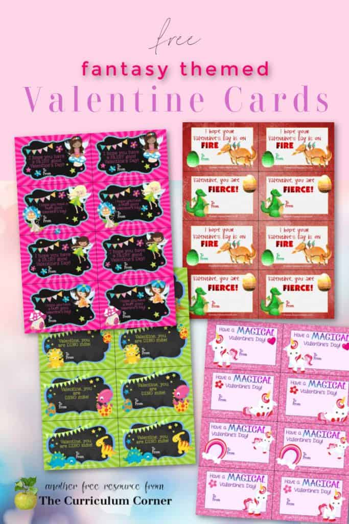 Download these fantasy themed Valentine cards for your child who loves fairies, dragons, dinosaurs or unicorns.