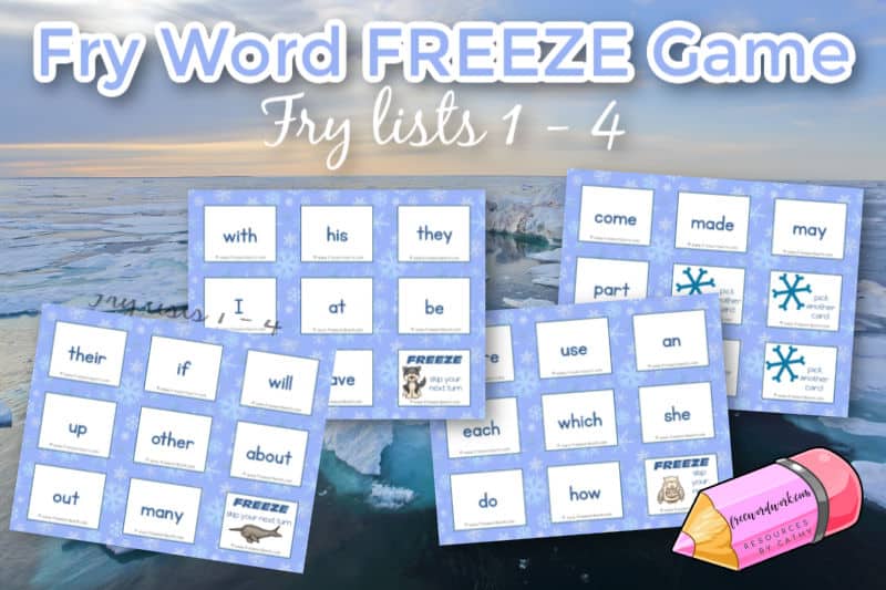 This free Fry Word Freeze Game is designed for Fry word practice with a fun Arctic theme.