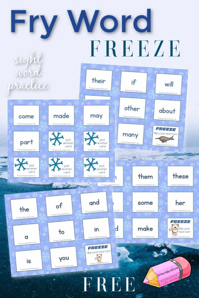 This free Fry Word Freeze Game is designed for Fry word practice with a fun Arctic theme.