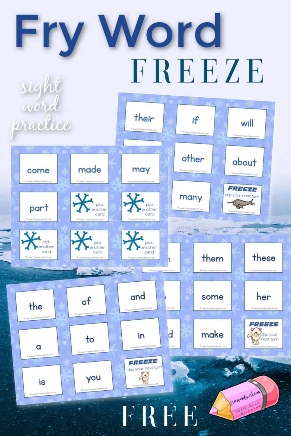Fry Word Freeze Game Free Word Work
