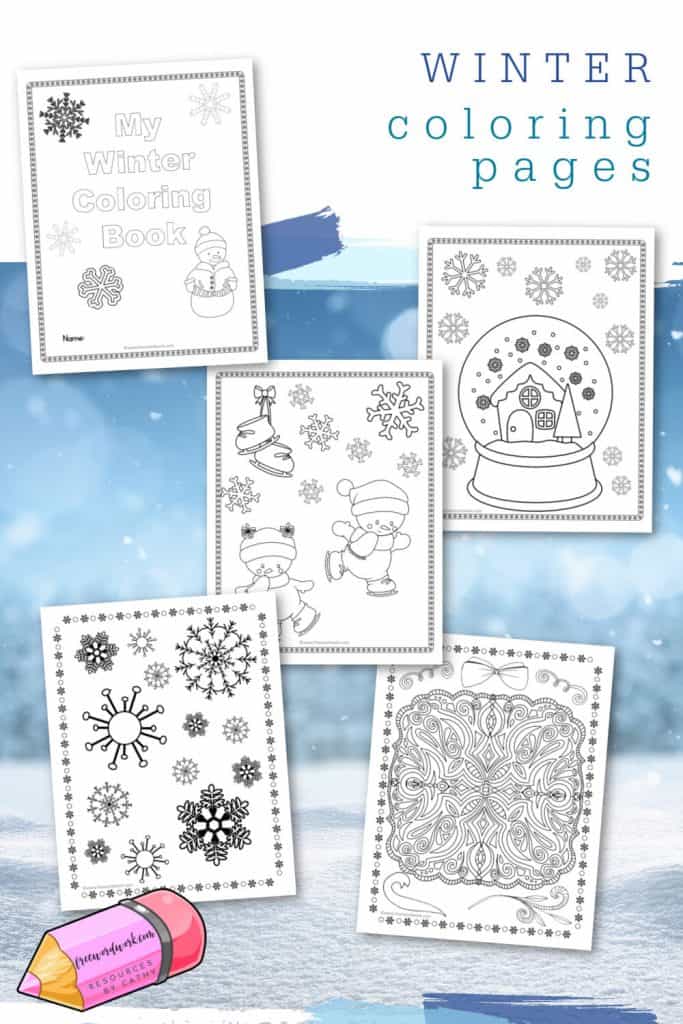 Download this free set of winter coloring pages to use as a relaxing break for your children.