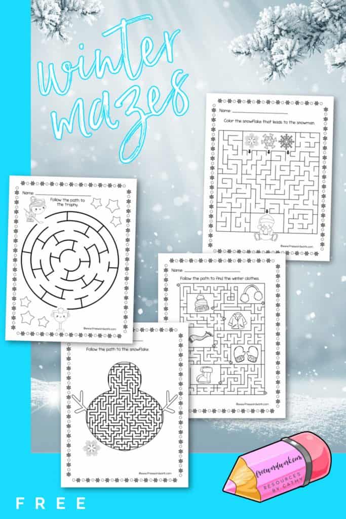 Download and print this collection of free winter mazes to use as a fun activity for your children. Created by www.freewordwork.com.