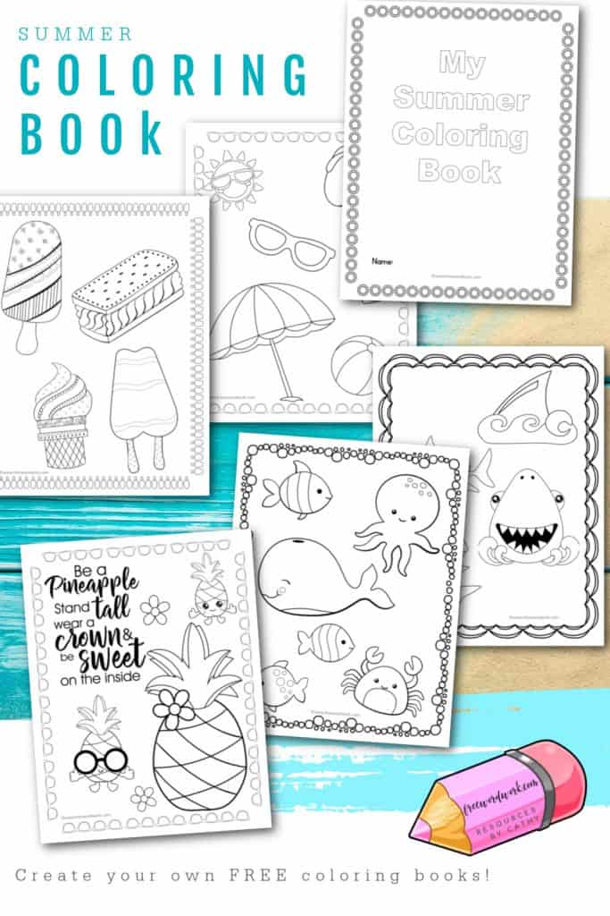 Download this free set of summer coloring pages to help you create your own summer coloring books for your classroom or children at home.