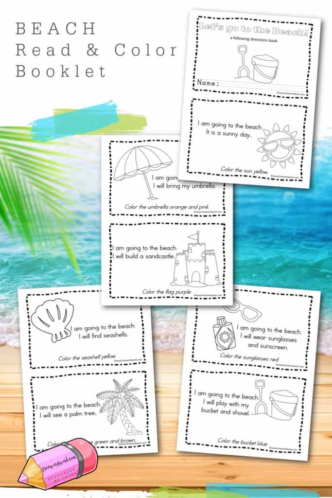 free beach read and color booklet for beginning readers