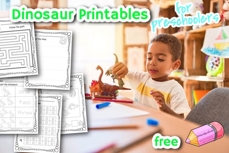 This set of dinosaur printables for preschoolers will provide you with a collection of dinosaur seemed worksheets in a single download.