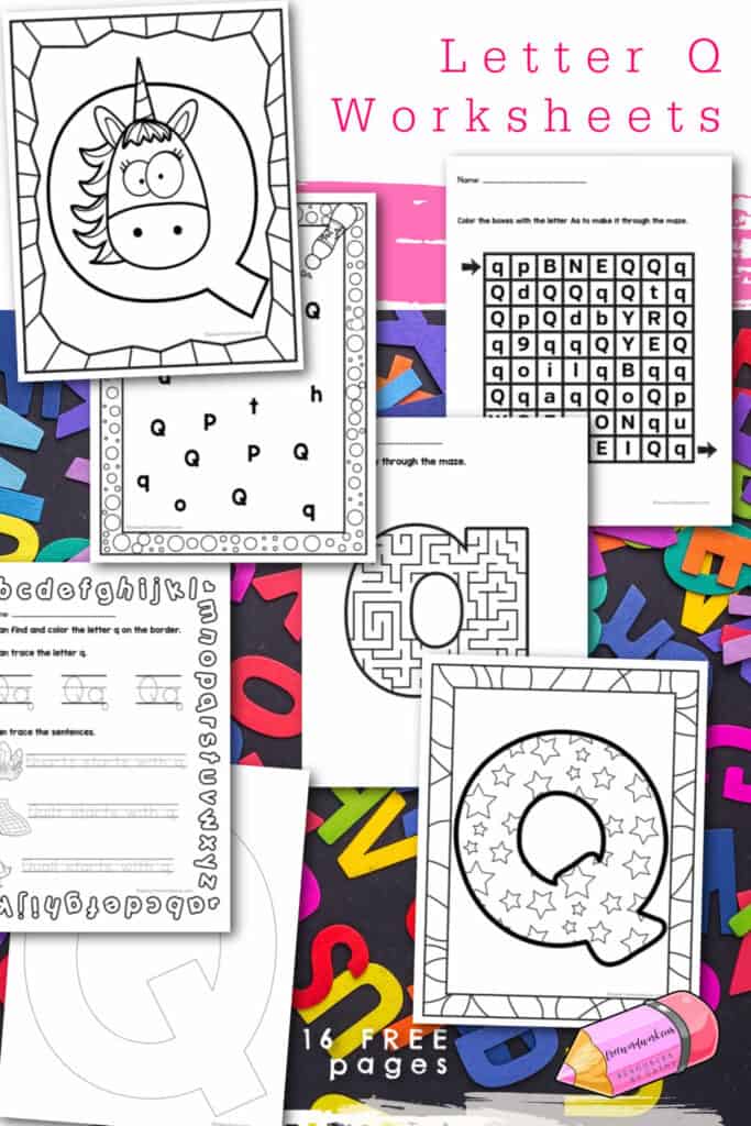 Download this free set of 16 Letter Q Worksheets to work with your children on the letter q at home or in the classroom.