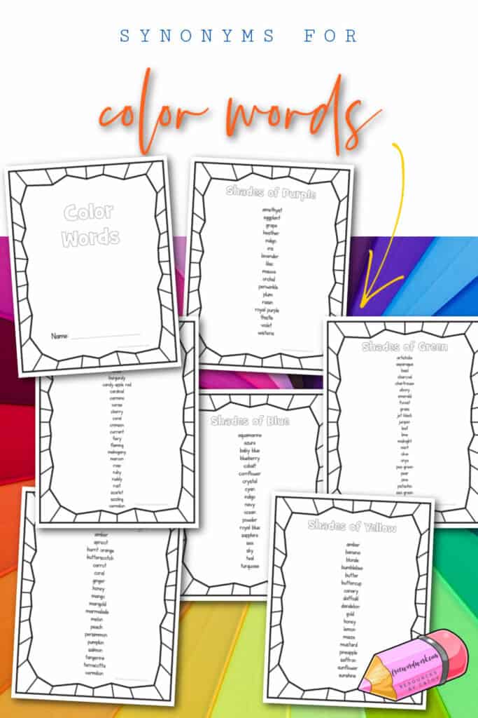 This booklet of color words is designed to help your students find color word synonyms when working on descriptive writing. 