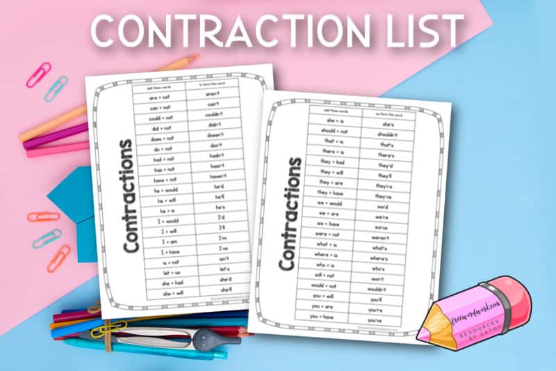 This contraction word list contains a list of 40 contractions to use in your classroom.