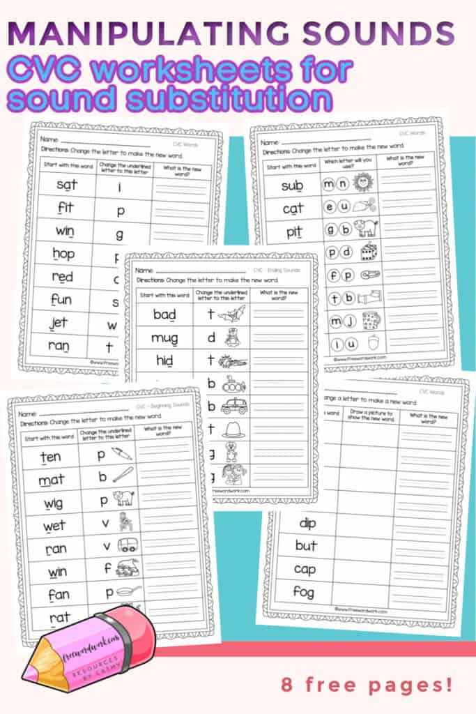 Free worksheets for sound substitution for CVC words