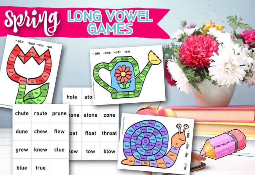 Add these spring long vowel games to your literacy centers for an engaging way to practice sounds.