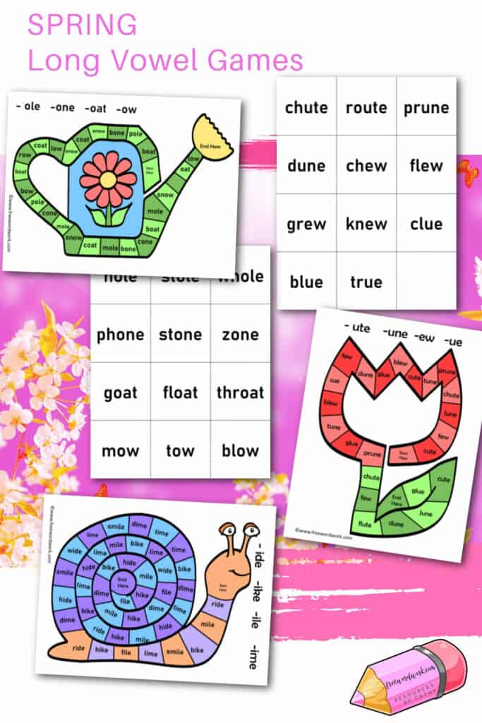 Add these spring long vowel games to your literacy centers for an engaging way to practice sounds.