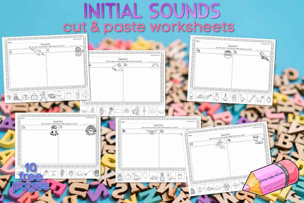 This initial sounds cut & paste worksheet set contains 10 free worksheets for working on beginning sounds.