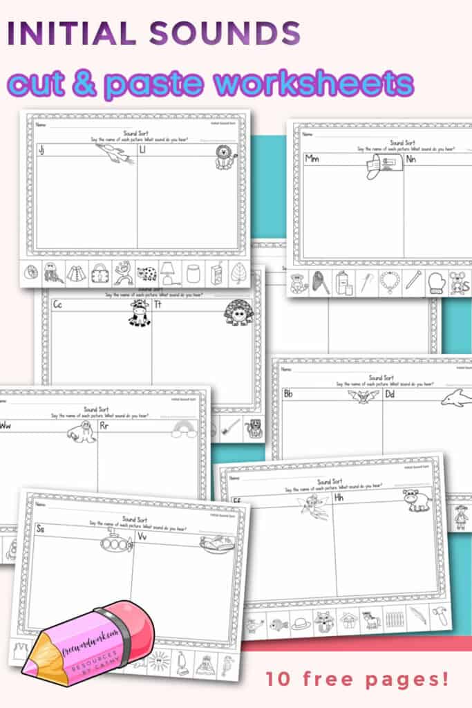 This initial sounds cut & paste worksheet set contains 10 free worksheets for working on beginning sounds.