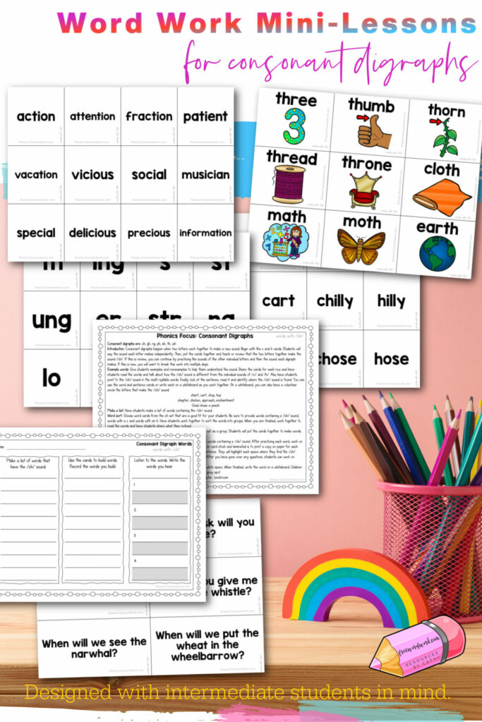 Free word work mini-lessons for working with consonant digraphs