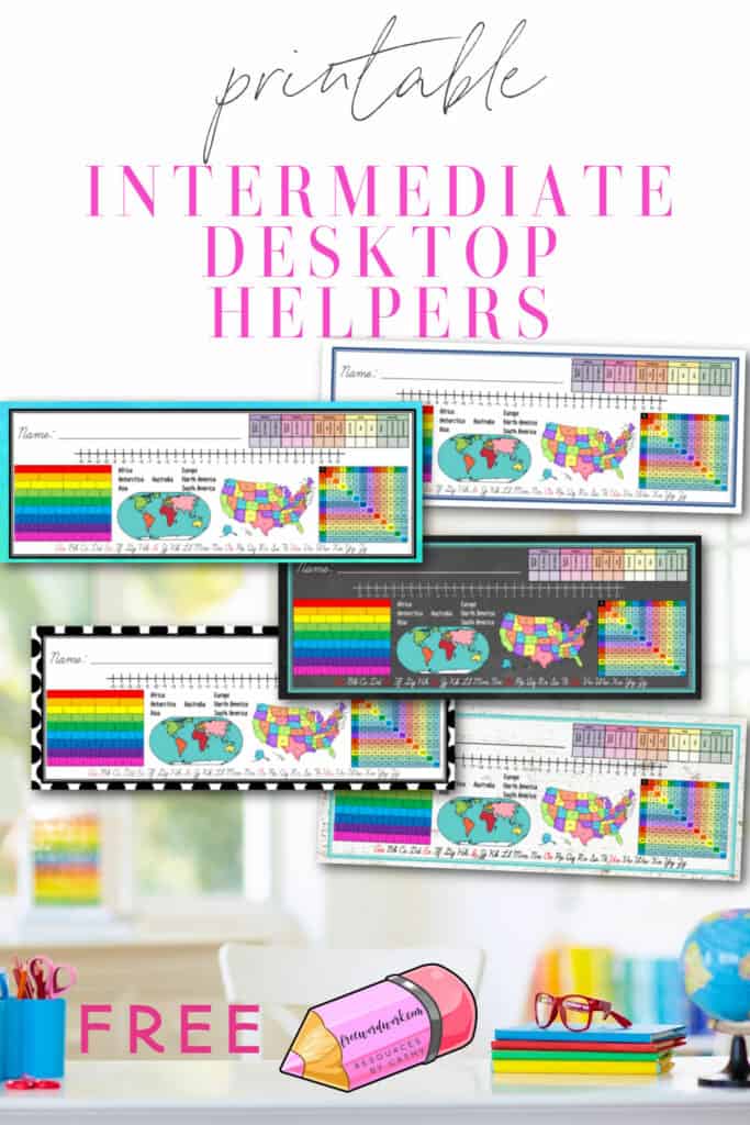 Download these free, printable intermediate desktop helpers as name tags for your students' spots at school or at home. 