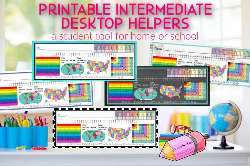 Download these free, printable intermediate desktop helpers as name tags for your students' spots at school or at home. 