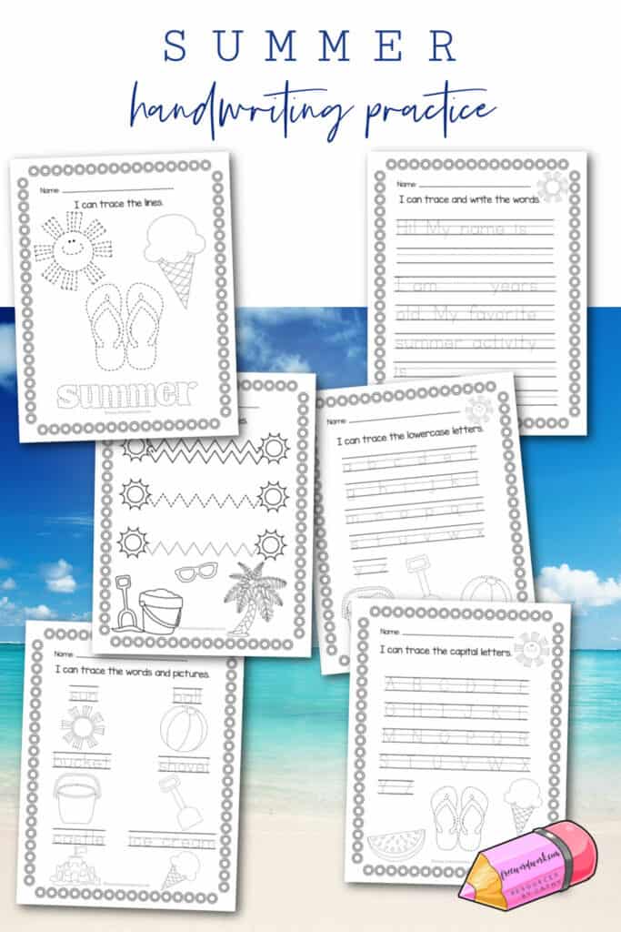Free summer handwriting practice pages from www.freewordwork.com!