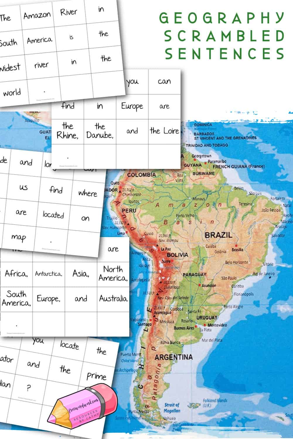 Scrambled Geography Sentences Free Word Work