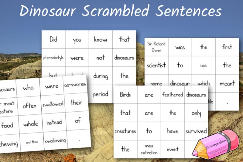 These dinosaur scrambled sentences are designed to help your students practice sentence structure while learning about dinosaurs.