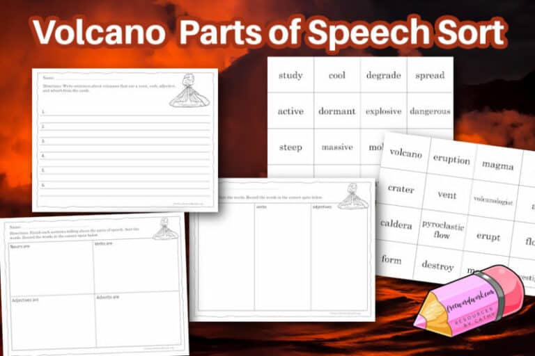 Volcano Parts of Speech Sort - Free Word Work
