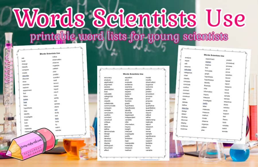 Free resource containing words scientists use for a classroom resource is linked below.