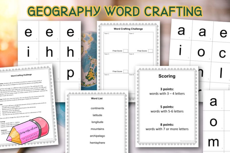 Geography word building activity for word work practice